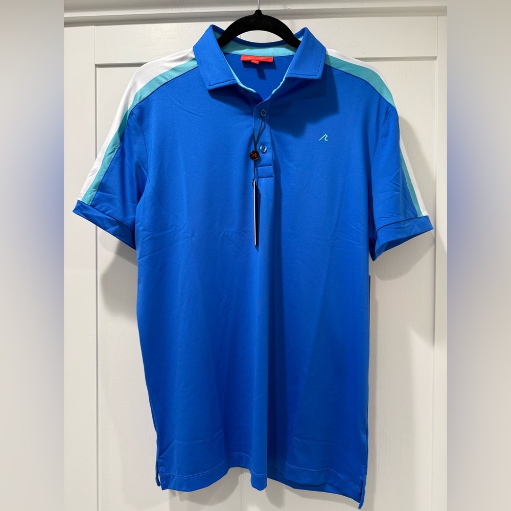 Redvanly Blue Polo Shirt with White and Teal‎ Accents